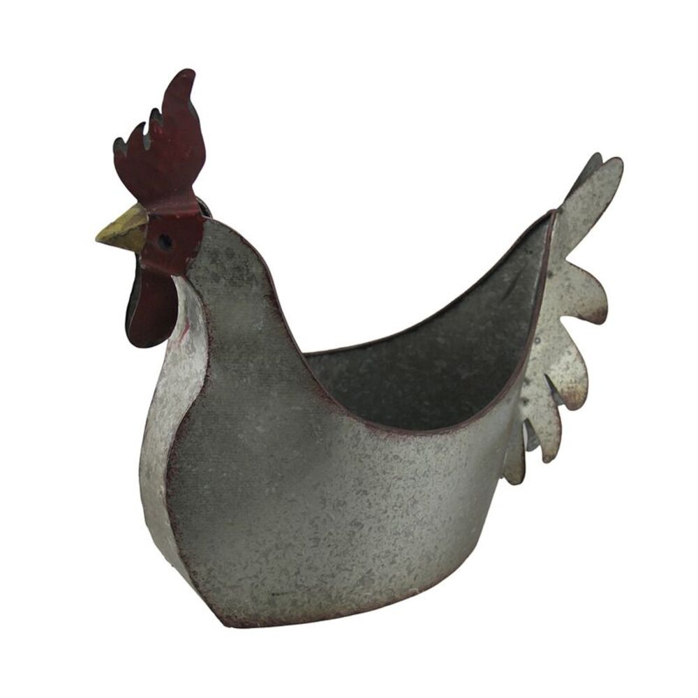 Zeckos - Galvanized Metal Indoor/Outdoor Rooster Planter - Gray - Size 15.5 Inch